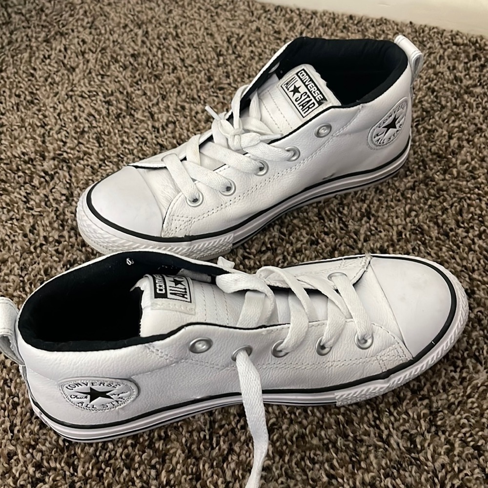 Slightly used white leather converse